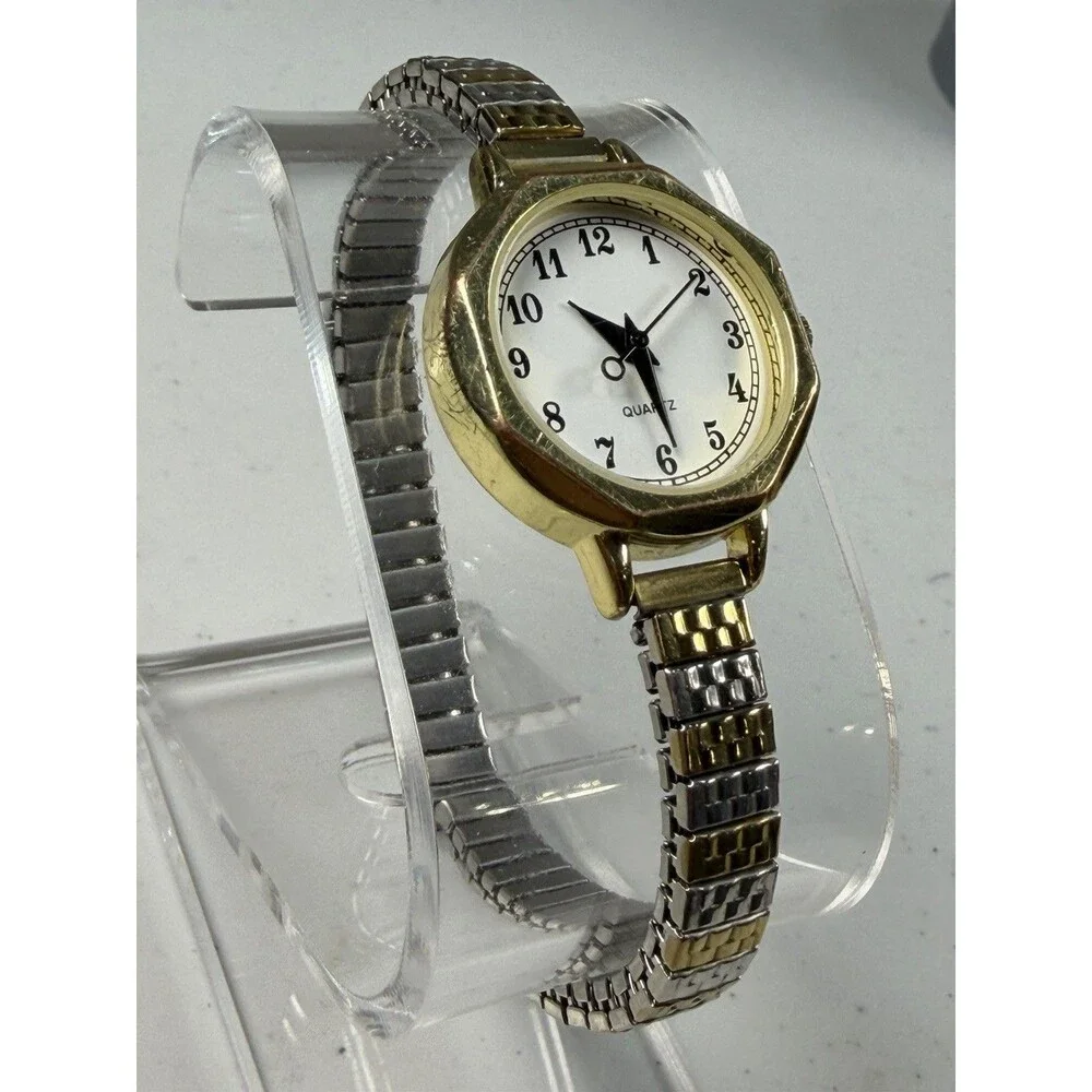 Women’s Quartz Watch Gold Tone Octagon Case Two-Tone Expansion Band Working